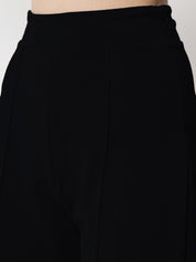 Kotty Women Black Comfort Straight Fit High-Rise Easy Wash Pleated Trousers