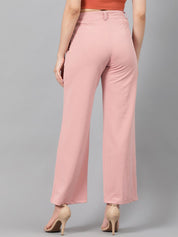 KOTTY BIZwear Women Pink Relaxed Straight Leg Fit High-Rise Easy Wash Parallel Trousers