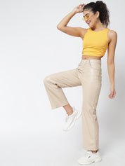 Kotty Women Cream-Coloured Relaxed Regular Fit Bootcut Trousers