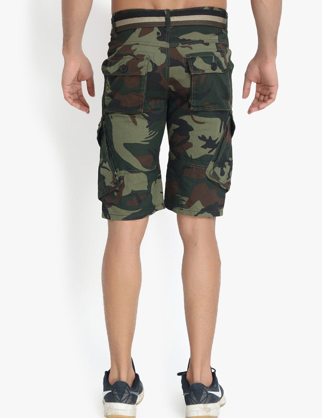 Kotty Men Olive Green Camouflage Printed Regular Fit Cargo Shorts