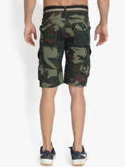 Kotty Men Olive Green Camouflage Printed Regular Fit Cargo Shorts