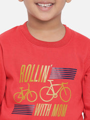 Kotty Boys Red & Yellow Printed Round Neck Sweatshirt
