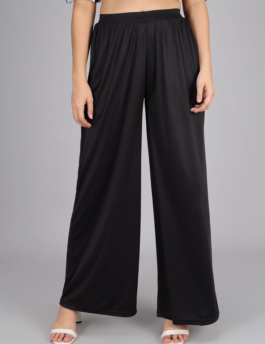Kotty Women Black Flared High-Rise Pleated Parallel Trousers