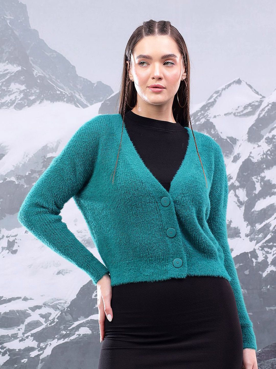 Kotty Women Ribbed Cotton Crop Cardigan