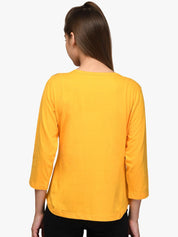 Kotty Women Red & Yellow Colourblocked Round Neck T-shirt