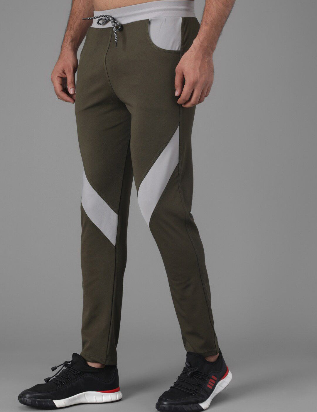 Kotty Men Olive Green Solid Slim Fit Training or Gym Trackpants