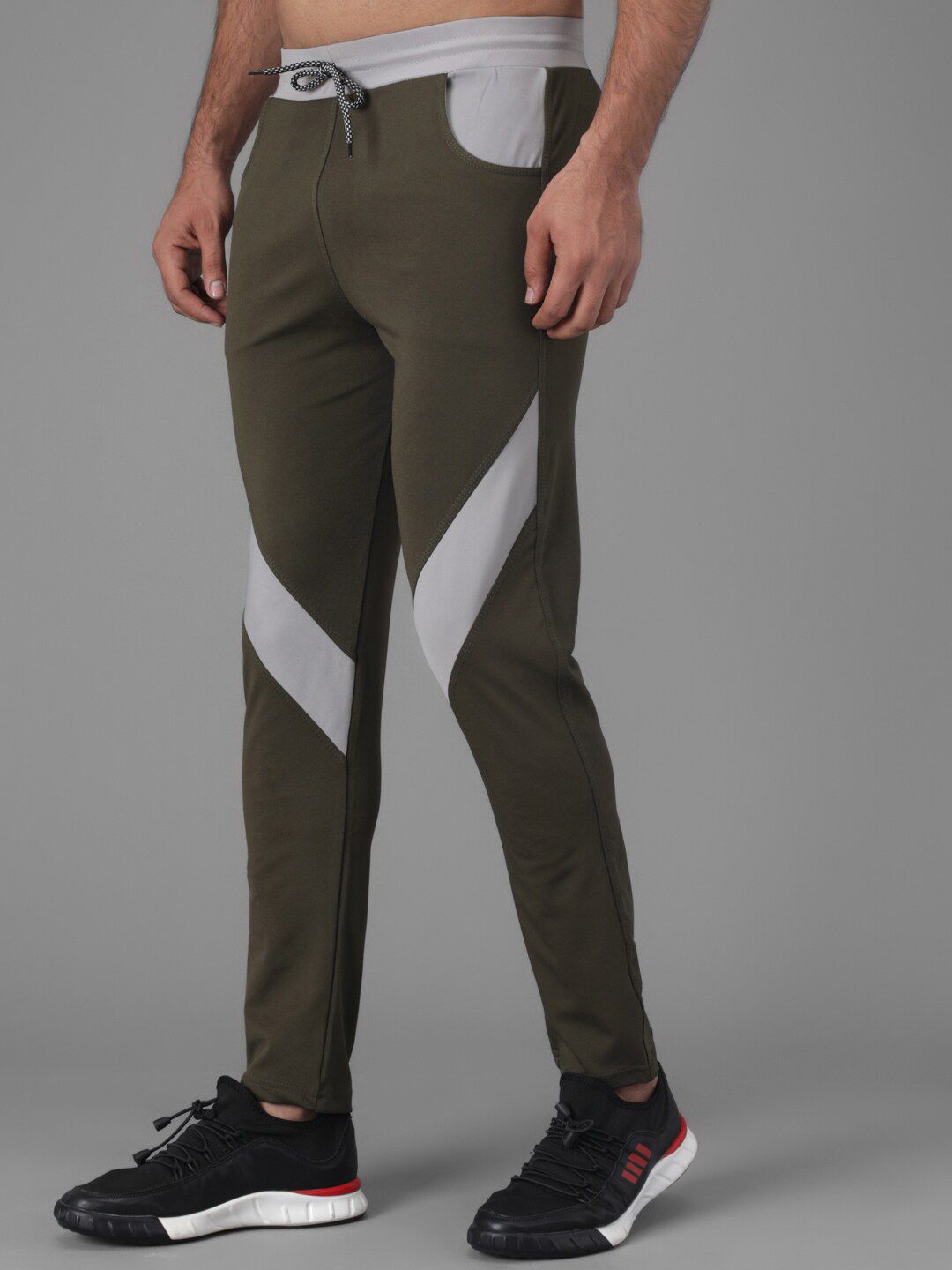 Kotty Men Olive Green Solid Slim Fit Training or Gym Trackpants