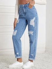 Kotty Women Blue High-Rise Highly Distressed Jeans