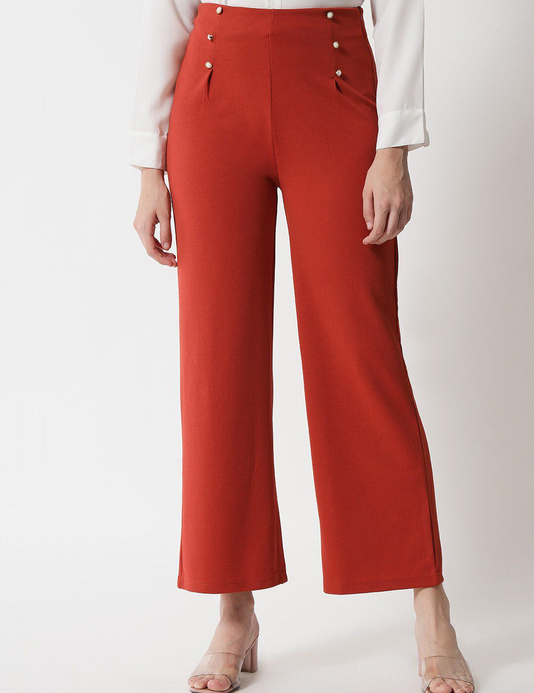 Kotty Women Orange Regular Fit High-Rise Easy Wash Trousers