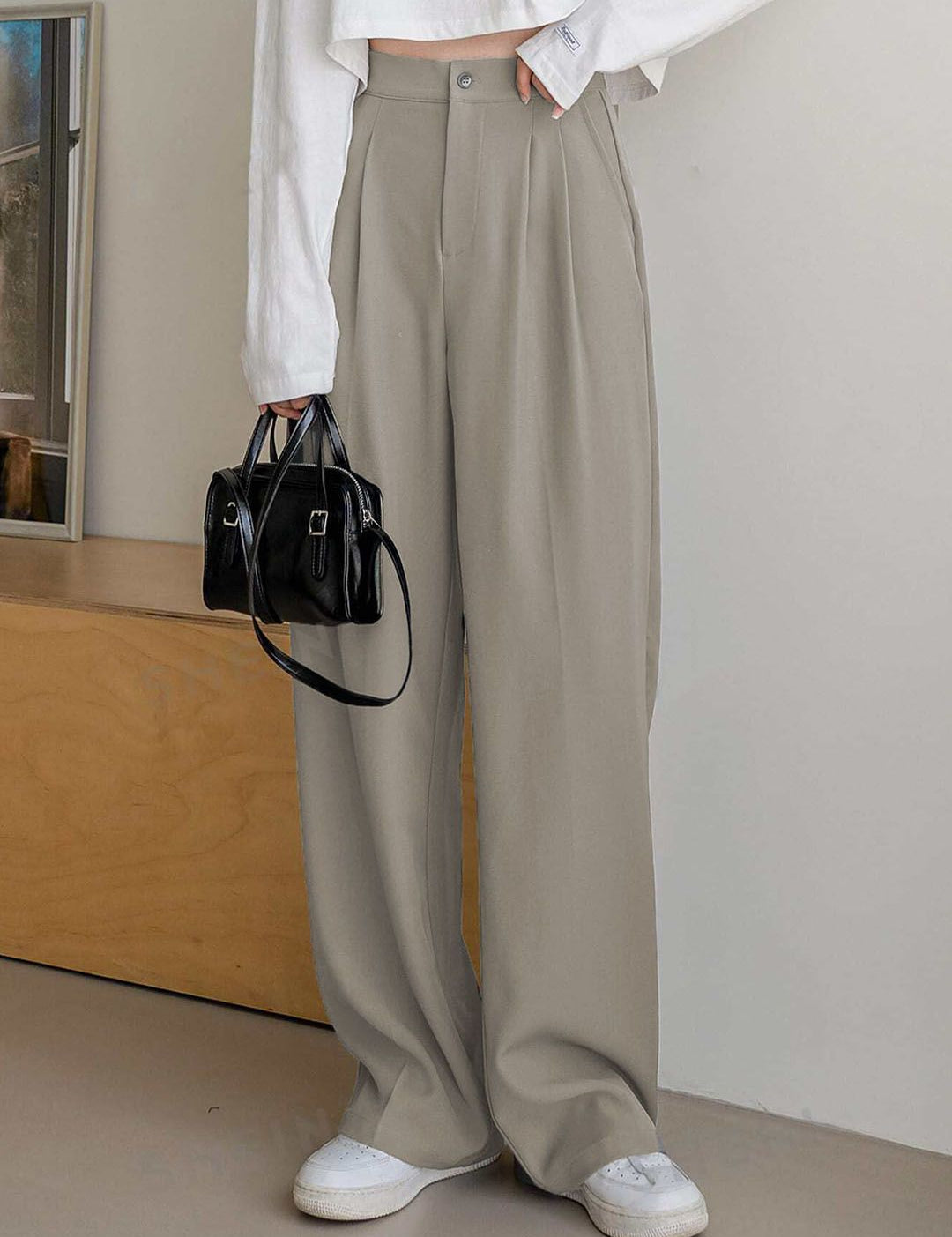 KOTTY BIZwear Women Straight Fit High-Rise Easy Wash Pleated Trousers