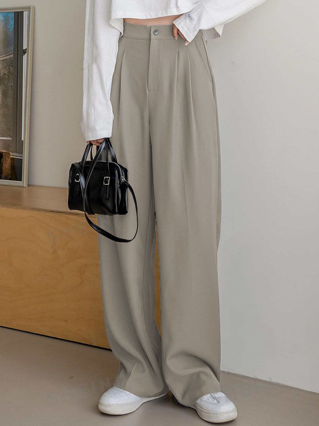 KOTTY BIZwear Women Straight Fit High-Rise Easy Wash Pleated Trousers