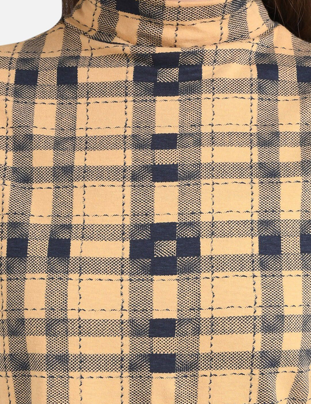 Kotty Women Beige Checked Pure Cotton Top