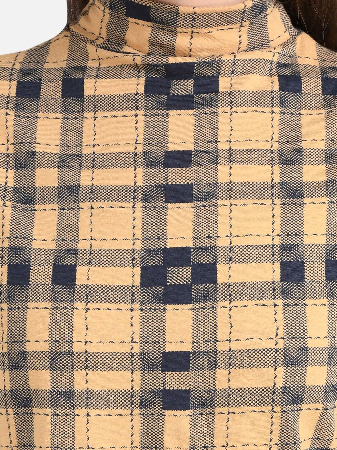 Kotty Women Beige Checked Pure Cotton Top