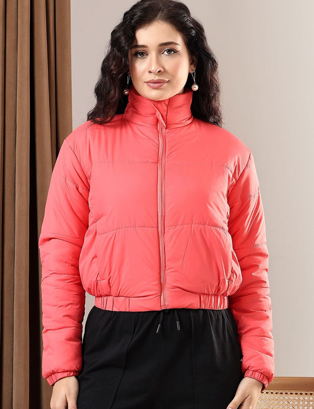 Kotty Women Mock Collar Solid Casual Puffer Insulator Jacket