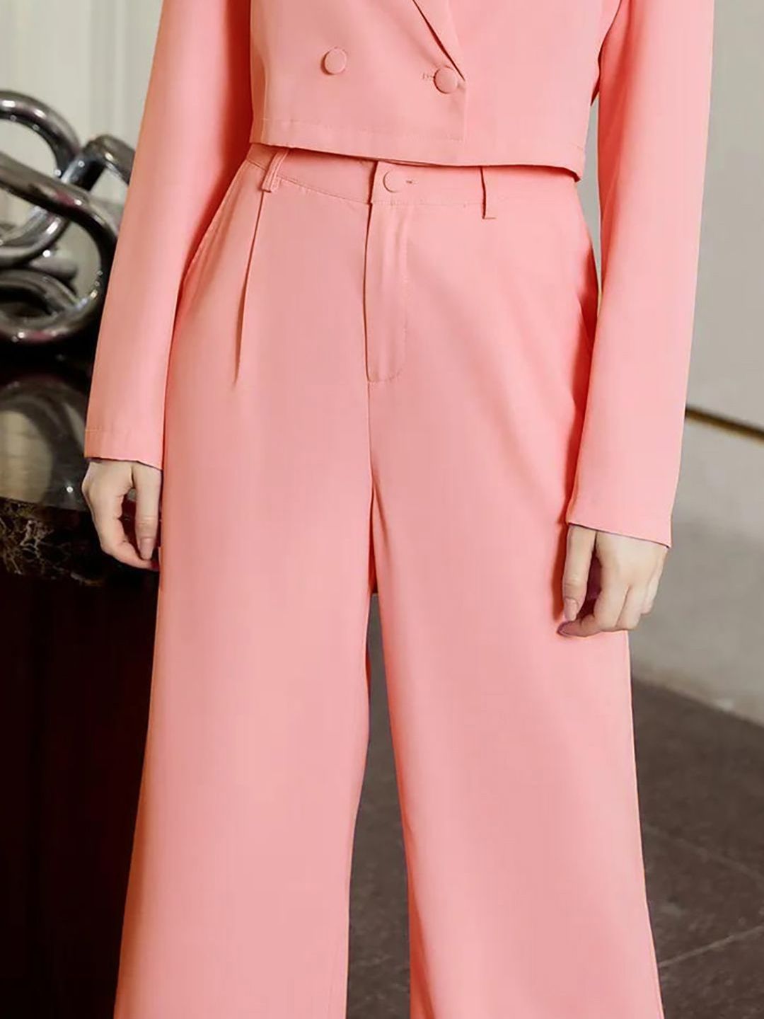 KOTTY BIZwear Women Pink High-Rise Easy Wash Pleated Parallel Trousers