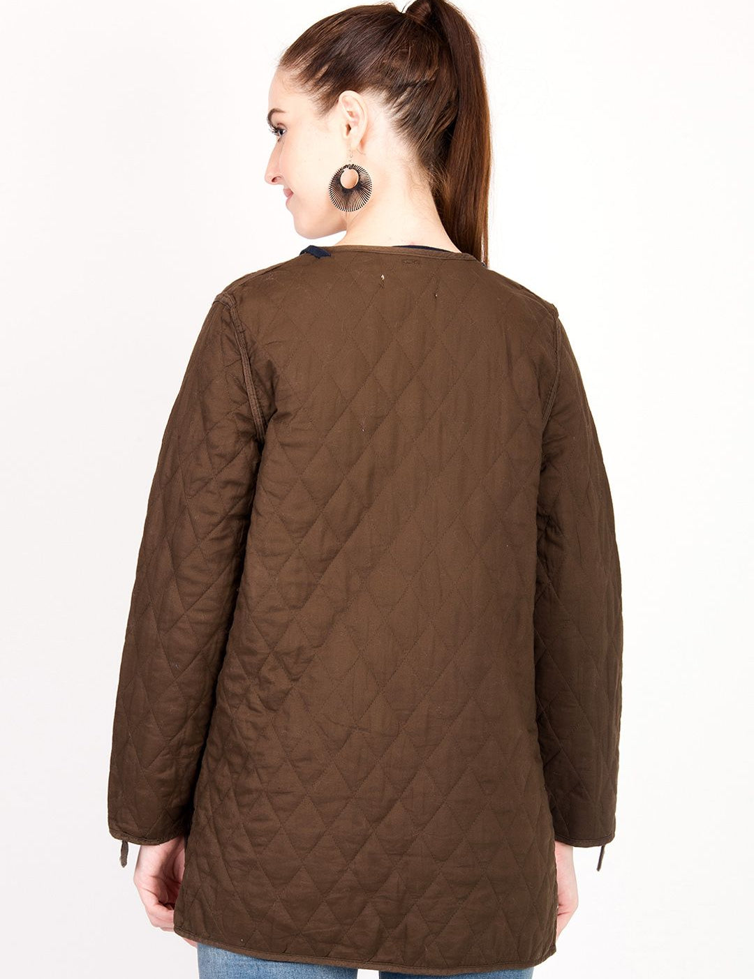Kotty Women Brown Solid Insulator Longline Quilted Jacket