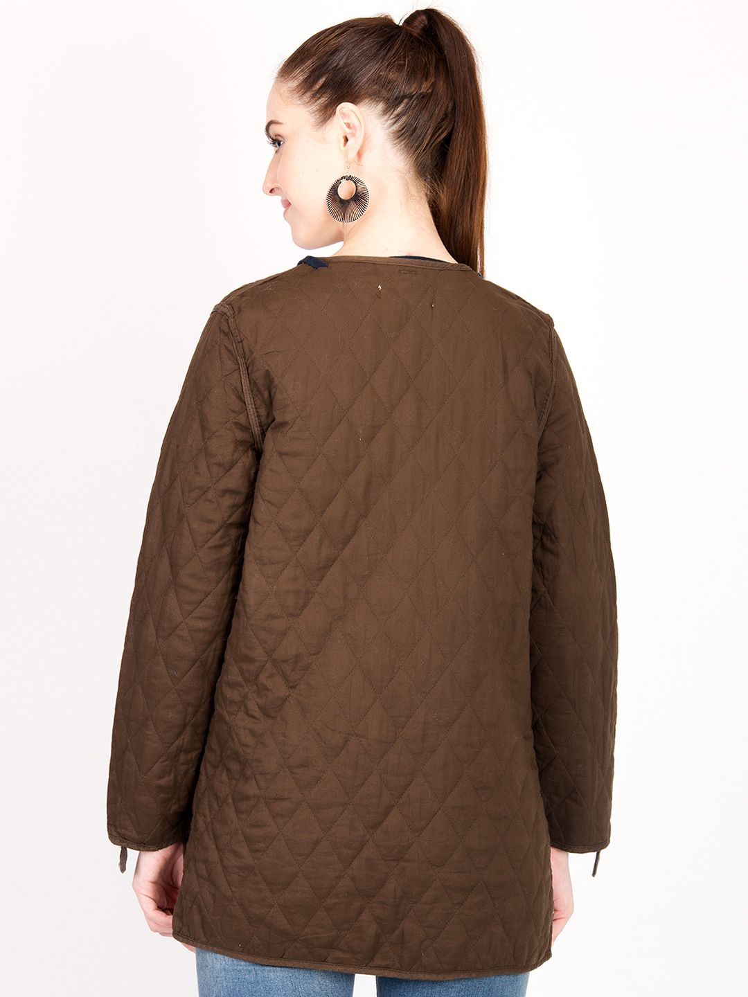 Kotty Women Brown Solid Insulator Longline Quilted Jacket