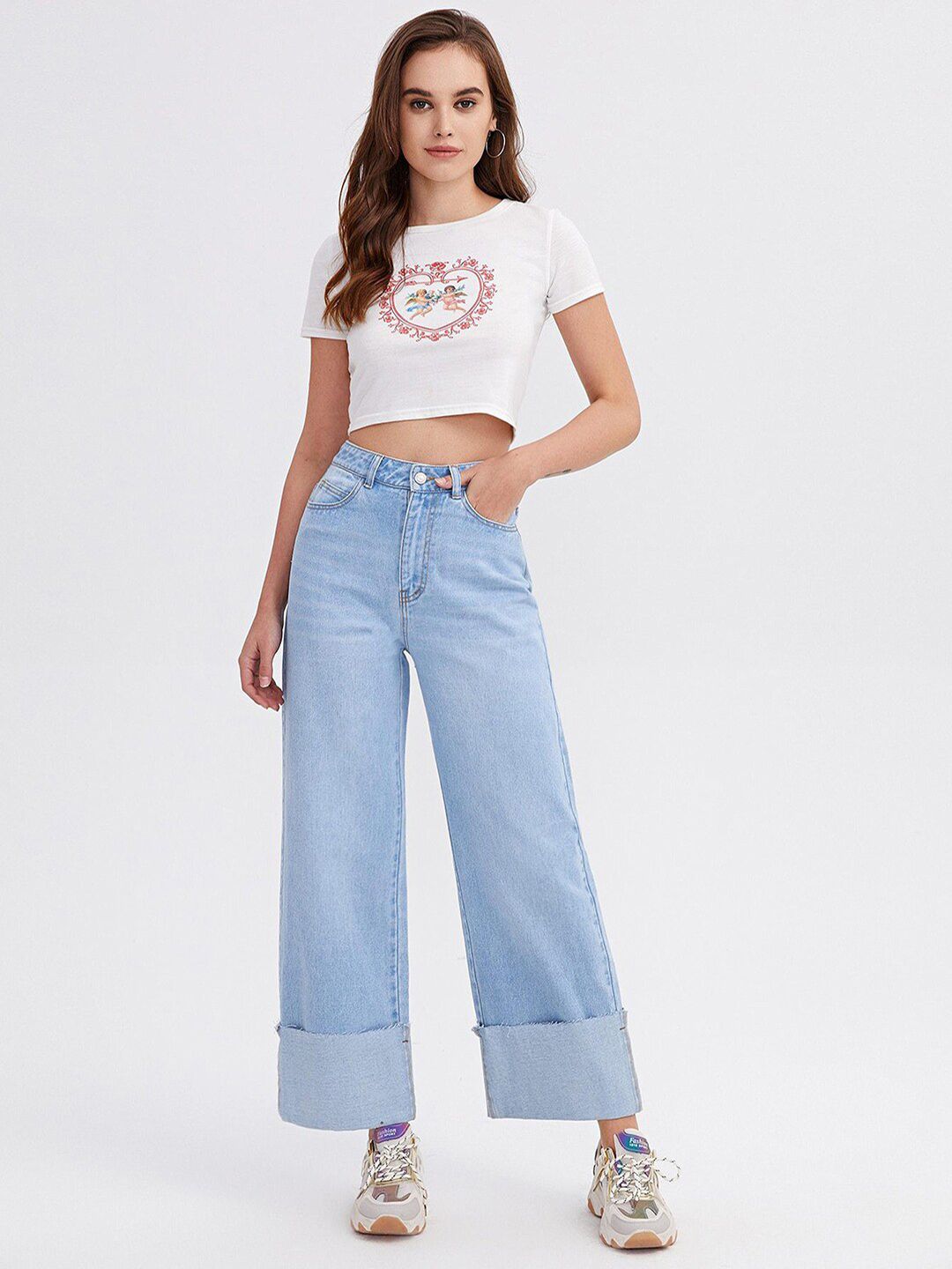 Kotty Women Flared High-Rise Stretchable Cotton Lycra Blend Jeans