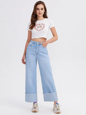 Kotty Women Flared High-Rise Stretchable Cotton Lycra Blend Jeans