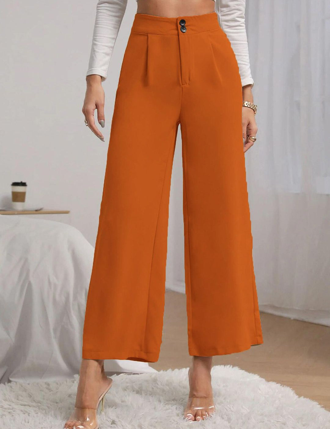 KOTTY BIZwear Women Yellow Relaxed Straight Fit High-Rise Easy Wash Pleated Trousers