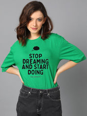 Kotty Green Typography Printed Oversized T-shirt