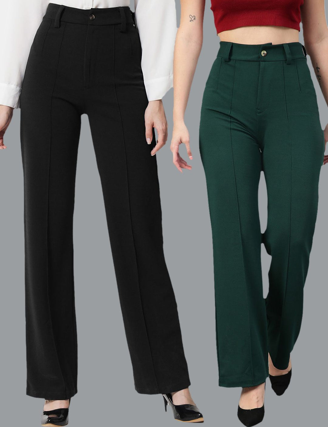KOTTY BIZwear Women Pack Of 2 Straight Fit High-Rise Easy Wash Pleated Parallel Trousers