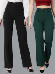 KOTTY BIZwear Women Pack Of 2 Straight Fit High-Rise Easy Wash Pleated Parallel Trousers