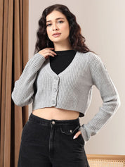 Kotty Women Ribbed Crop Cardigan