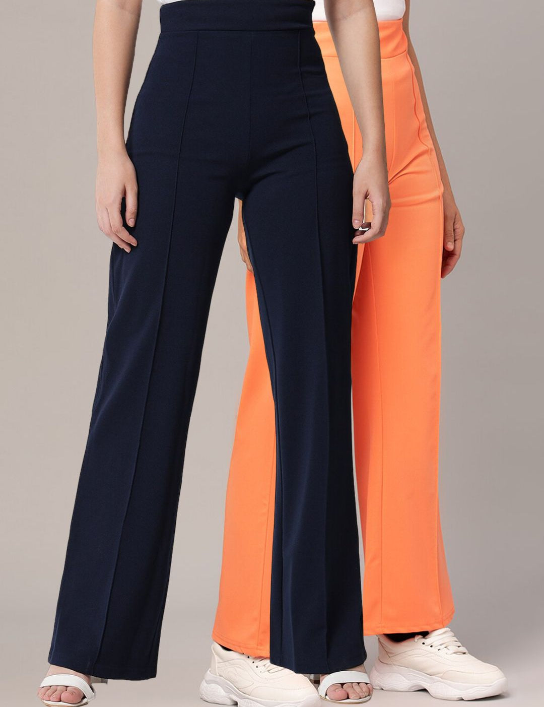Kotty Women Pack Of 2 Relaxed Straight Leg High-Rise Easy Wash Parallel Trousers