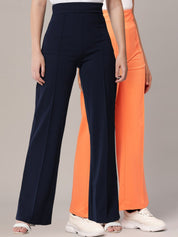 Kotty Women Pack Of 2 Relaxed Straight Leg High-Rise Easy Wash Parallel Trousers