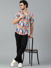 Kotty Men Cuban Collar Abstract Printed Casual Shirt