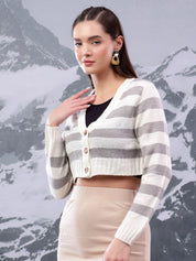 Kotty Women Striped Crop Cardigan