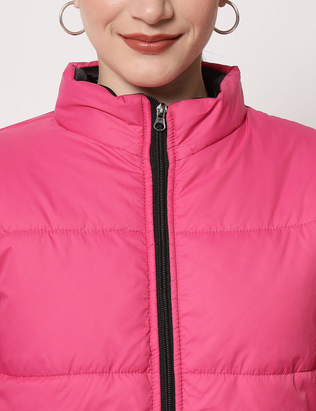 Kotty Women Pink Solid Polyester Puffer Jacket