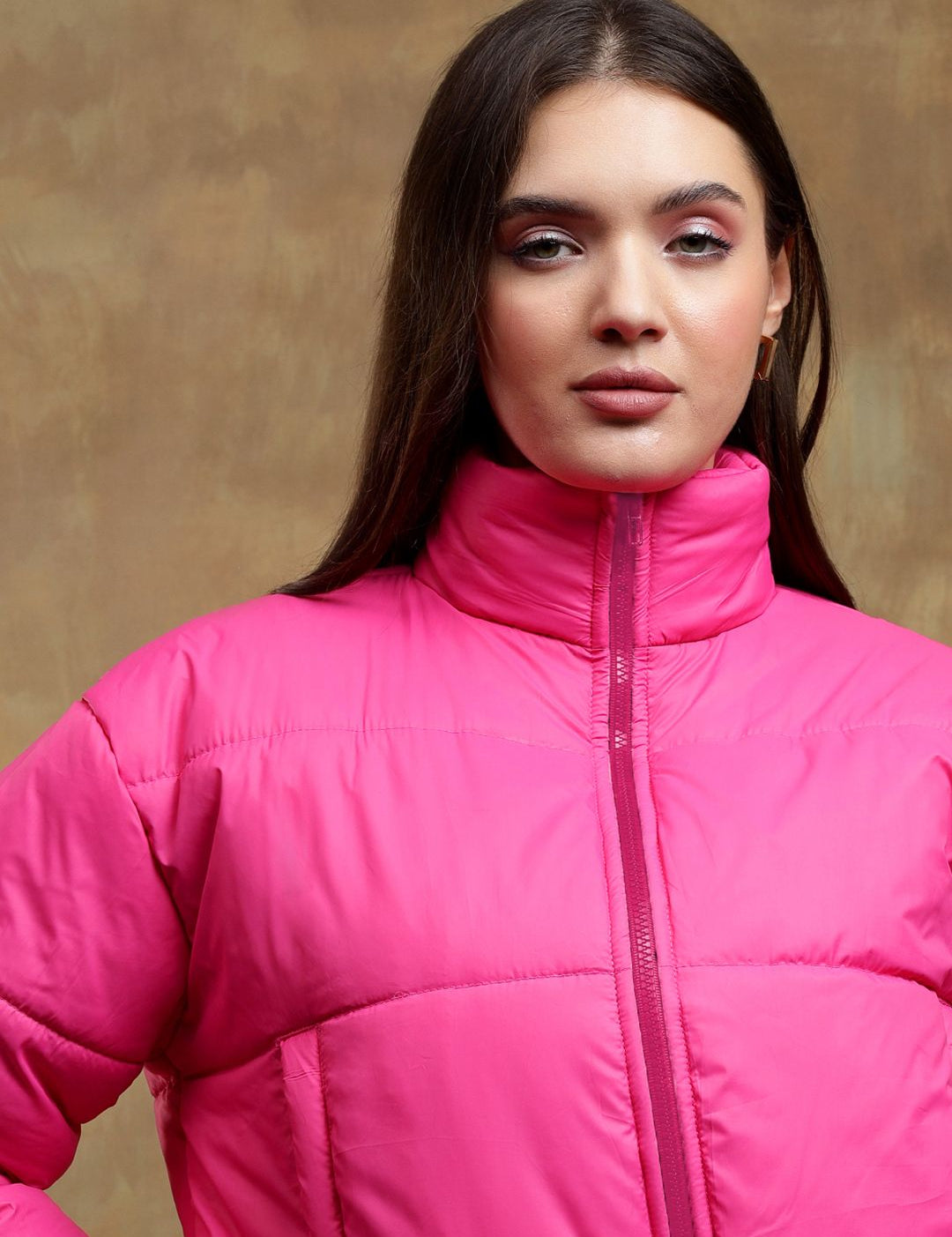 Kotty Women Mock Collar Solid Casual Insulator Puffer Jacket