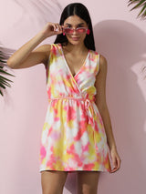 Kotty Women White Graphic Print Wrap Dress