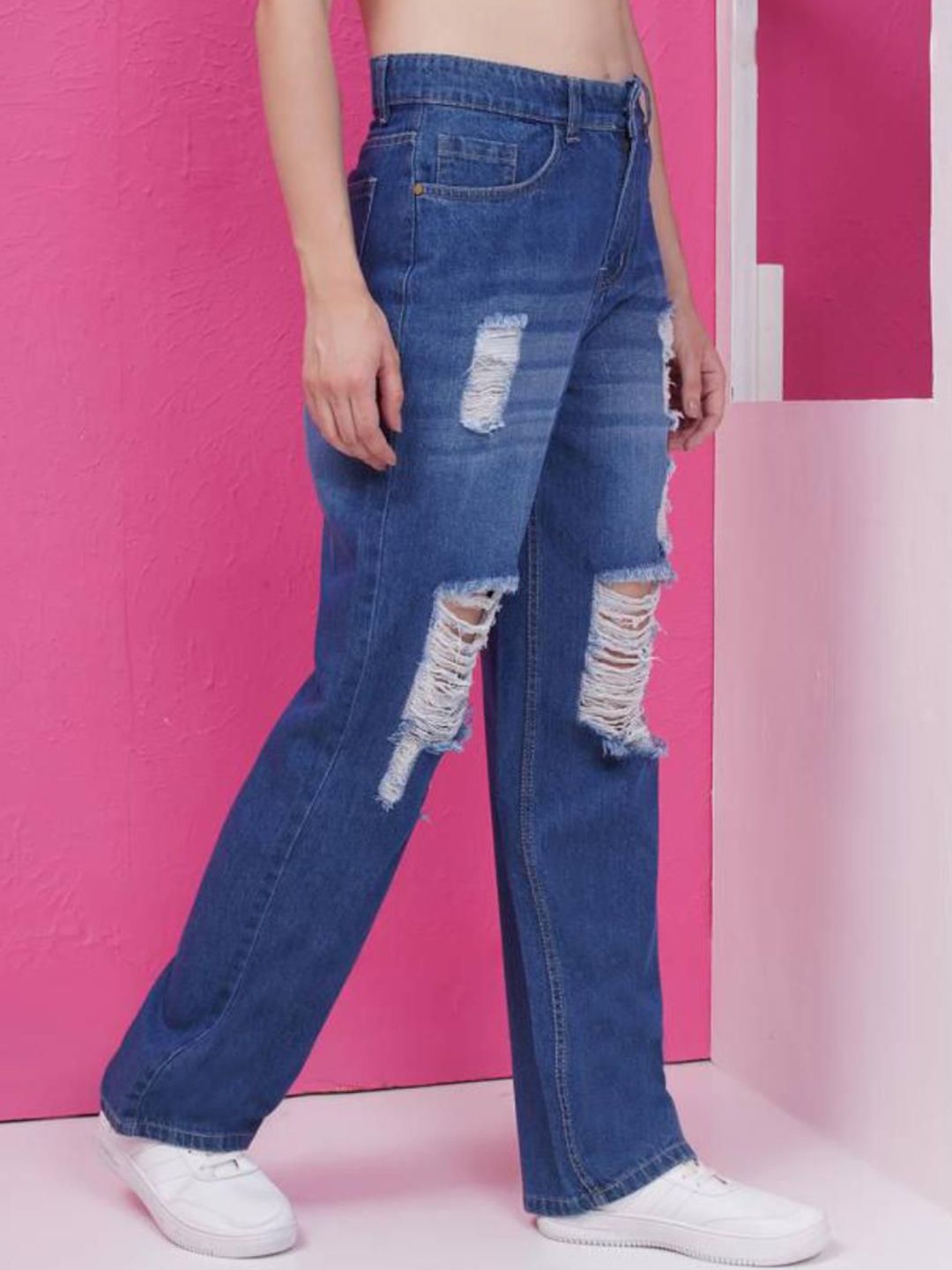 Kotty Women Cotton Straight Fit High-Rise Highly Distressed Jeans