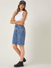 Kotty Knee Length Straight Denim Skirt