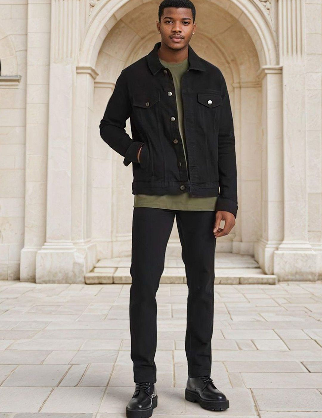 Kotty Men Solid Spread Collar Denim Jacket