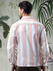 Kotty Men Spread Collar Vertical Striped Casual Shirt