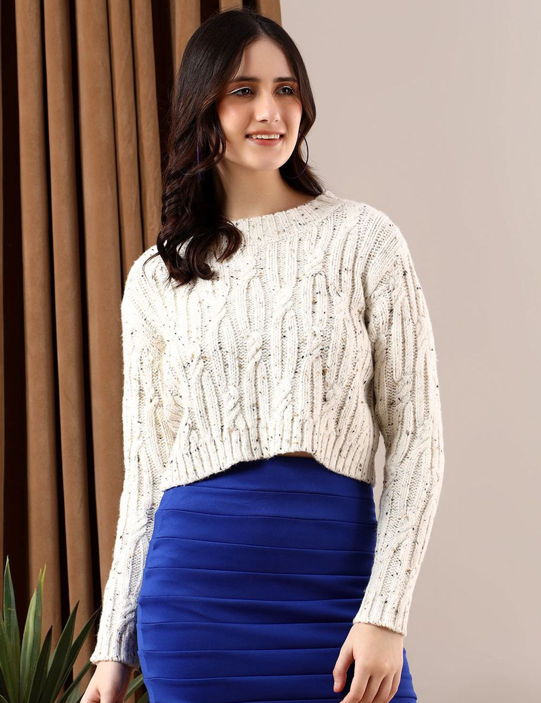 Kotty Women Cable Knit Crop Pullover