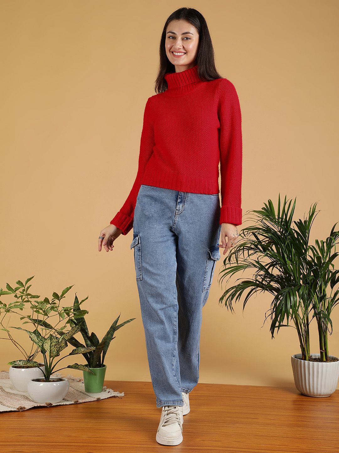 Kotty Women Turtle Neck Crop Pullover Sweater