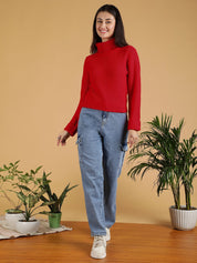 Kotty Women Turtle Neck Crop Pullover Sweater