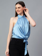 Kotty Women Solid Halter Neck Satin Top