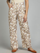 Kotty Women Printed Straight Fit High-Rise Cotton Trousers