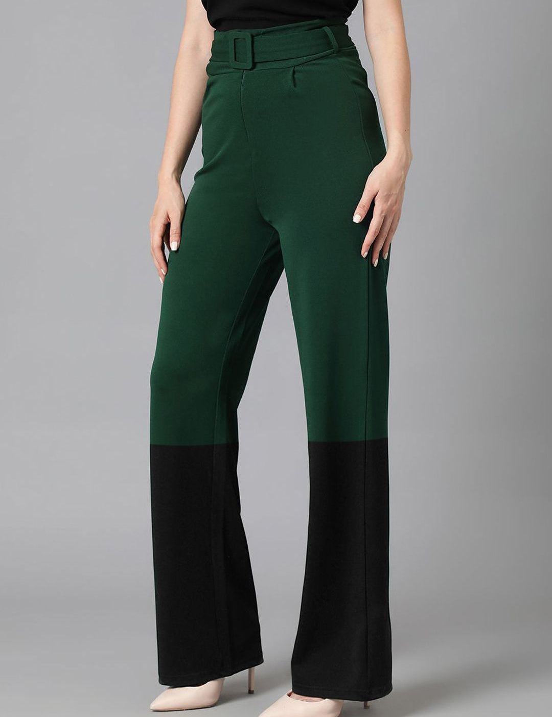 Kotty Women Colourblocked Relaxed Straight Leg High-Rise Trousers