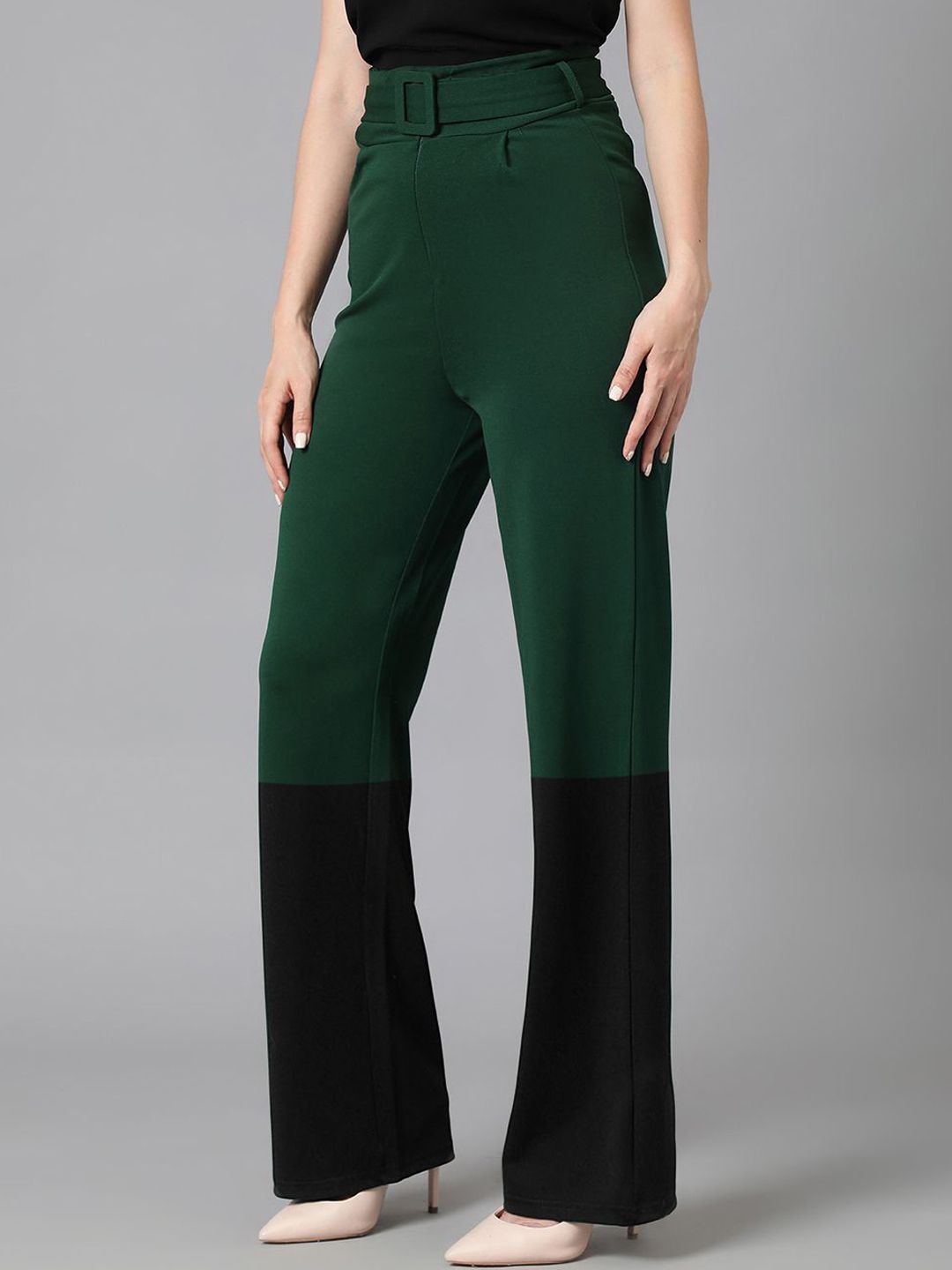 Kotty Women Colourblocked Relaxed Straight Leg High-Rise Trousers