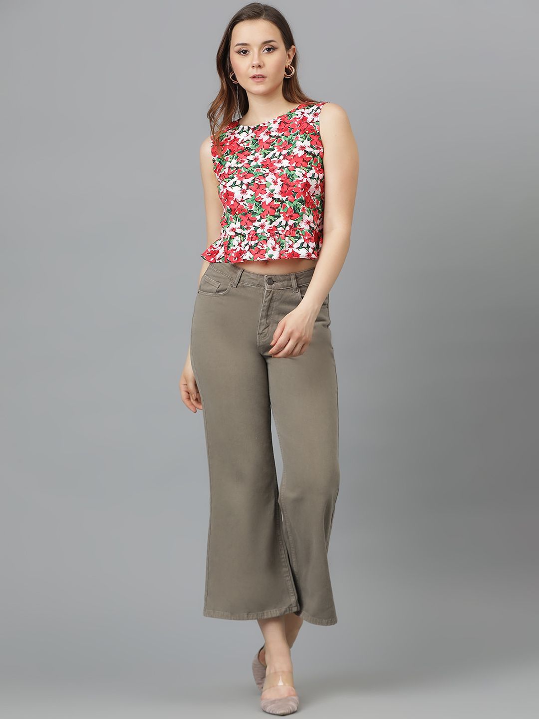 Kotty Floral Print Crepe Crop Top