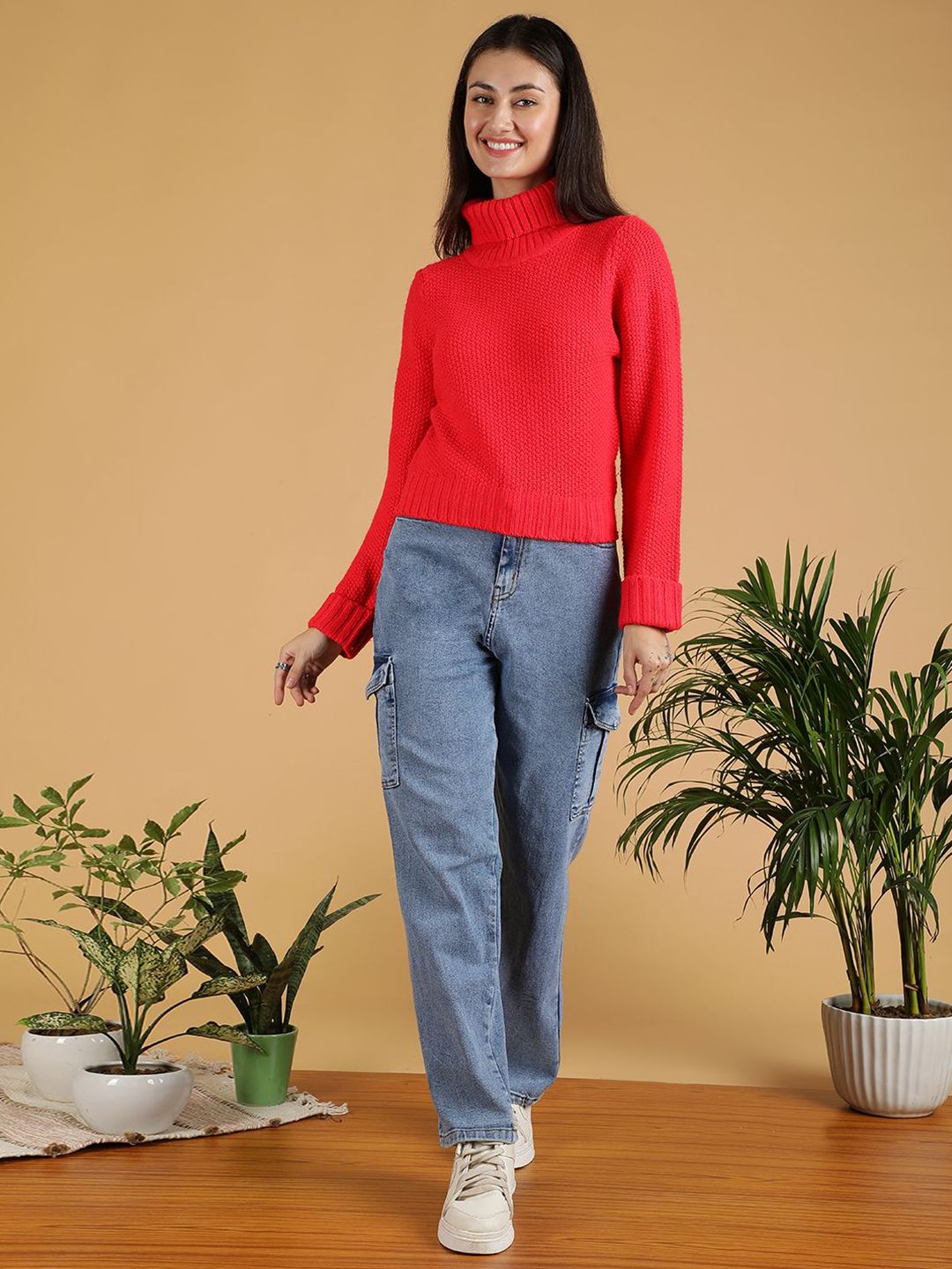 Kotty Women Turtle Neck Cotton Pullover Sweater