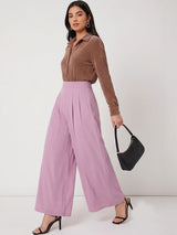 Pink Wide Leg High-Rise Trousers for Women | Kotty