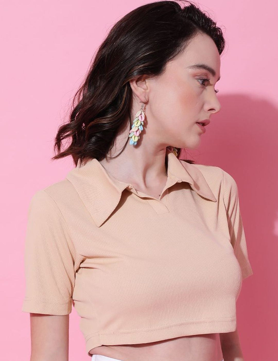 Kotty Women Solid Shirt Collar Cotton Top